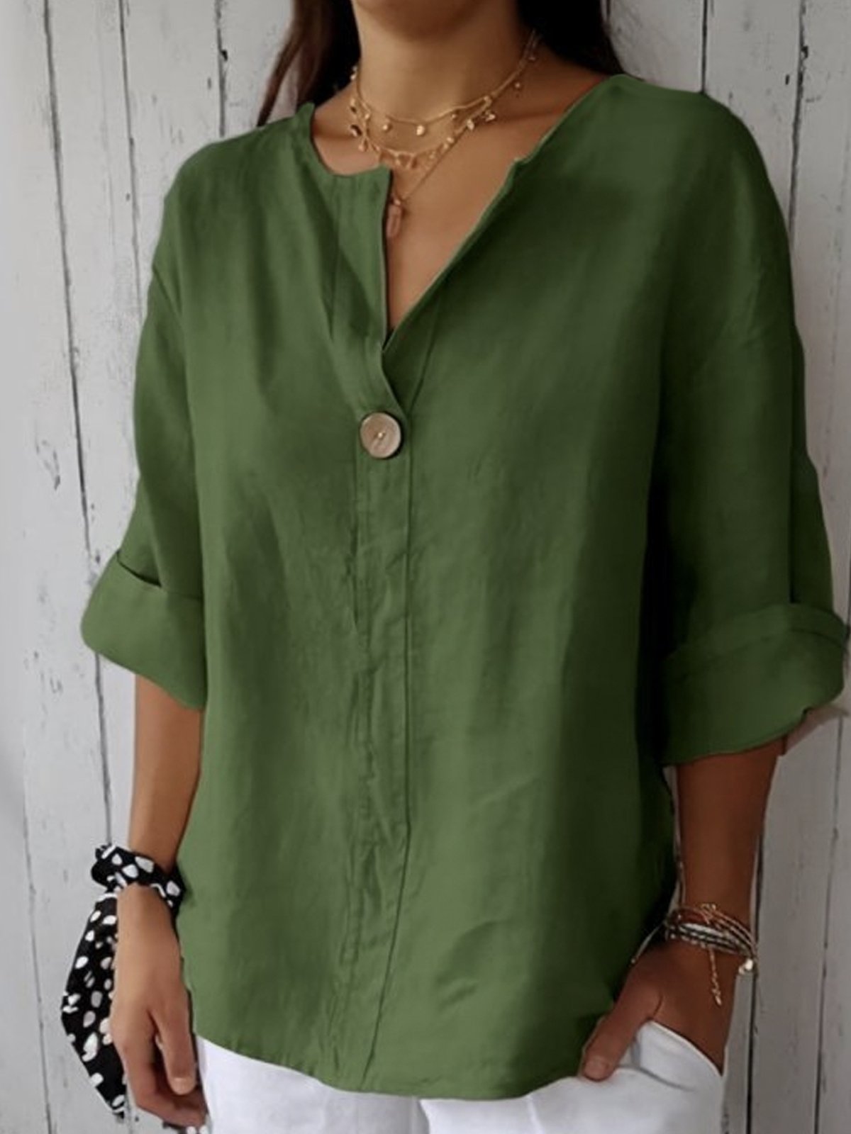 Anna - Casual V-neck Blouse in 100% Linen